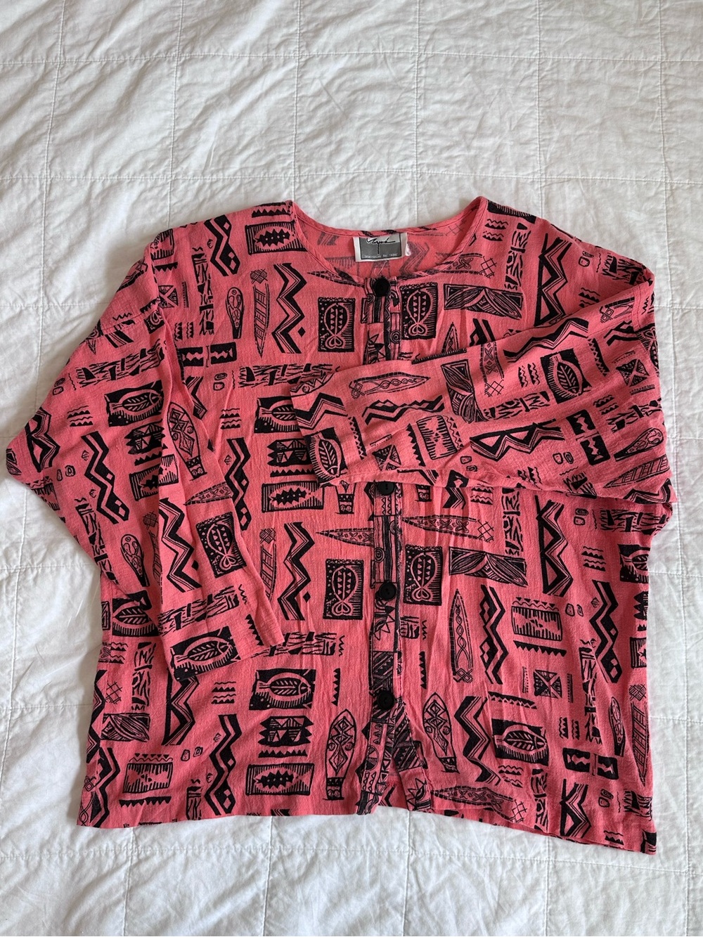 Vintage Sportswear by Tazne Cotton Gauze Neon Button Down Beach Top